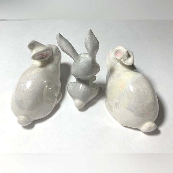 Bunny Decorations |Set Of 3 | Glossy Chrome Ceramic Bunnies + Glossy Gray Bunny - Picture 3 of 9